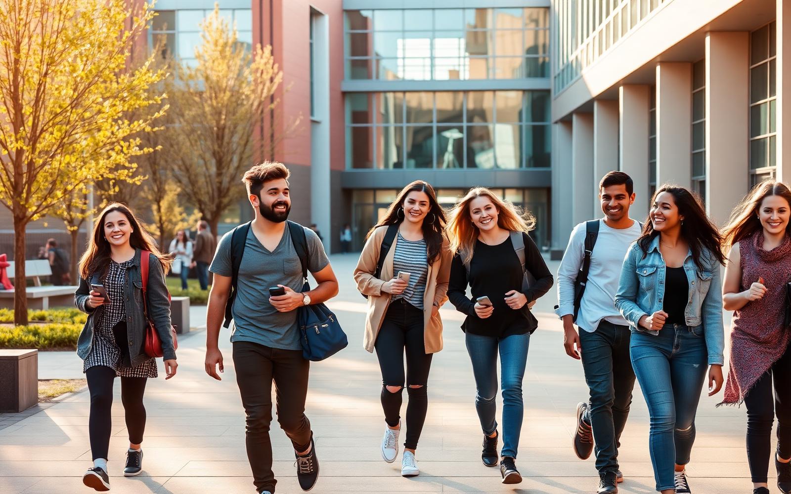International students walking together on a UK university campus